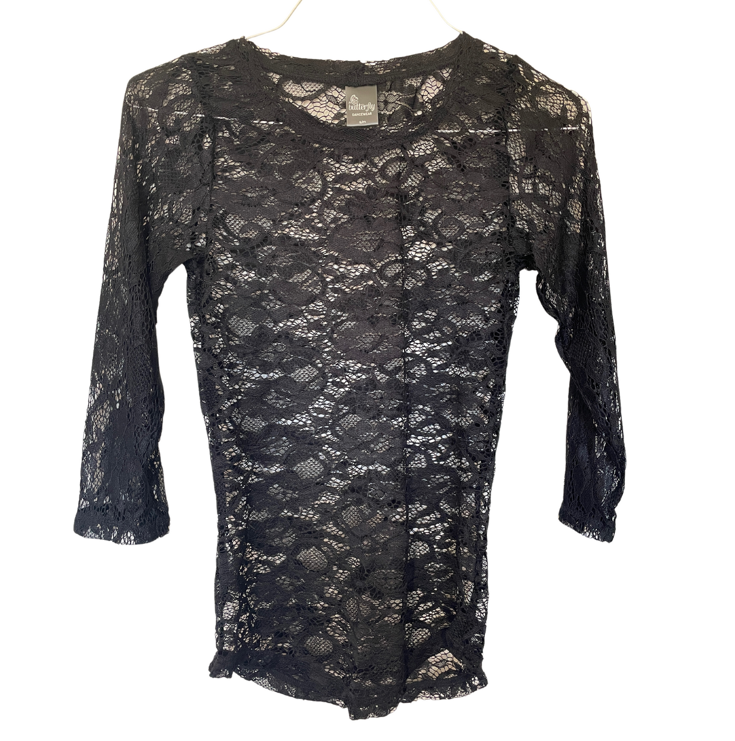 Black Lace Three Quarter Sleeve Tee