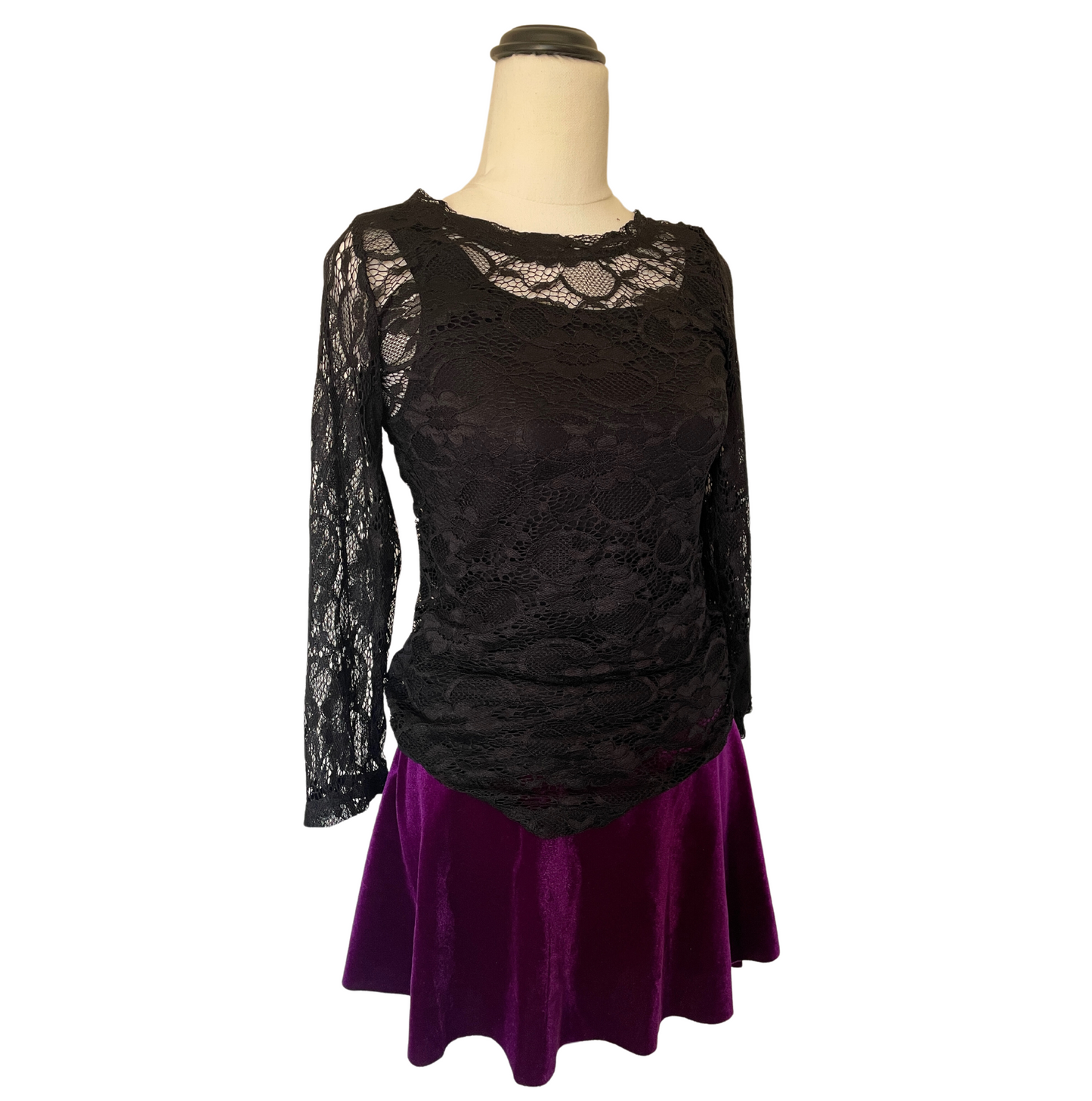 Black Lace Three Quarter Sleeve Tee