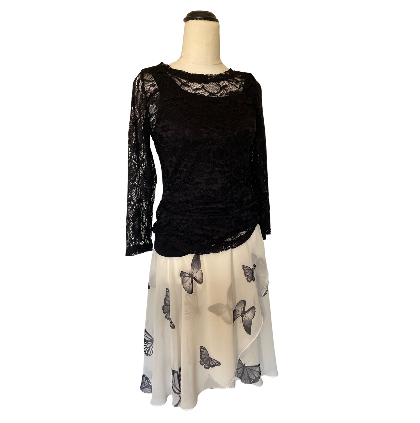 Black Lace Three Quarter Sleeve Tee