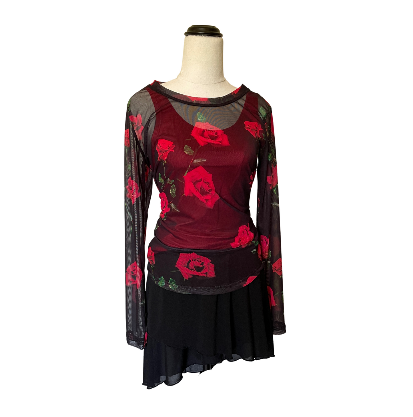 Mesh Stretch Long Sleeved Tee Red Roses