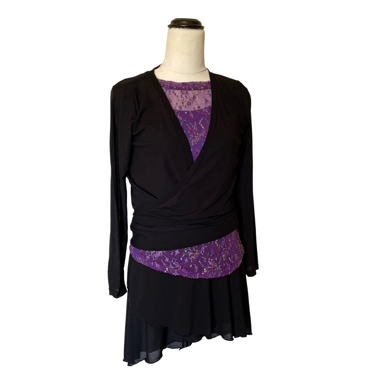 Mesh Stretch Long Sleeved Tee Embroidered Flowers