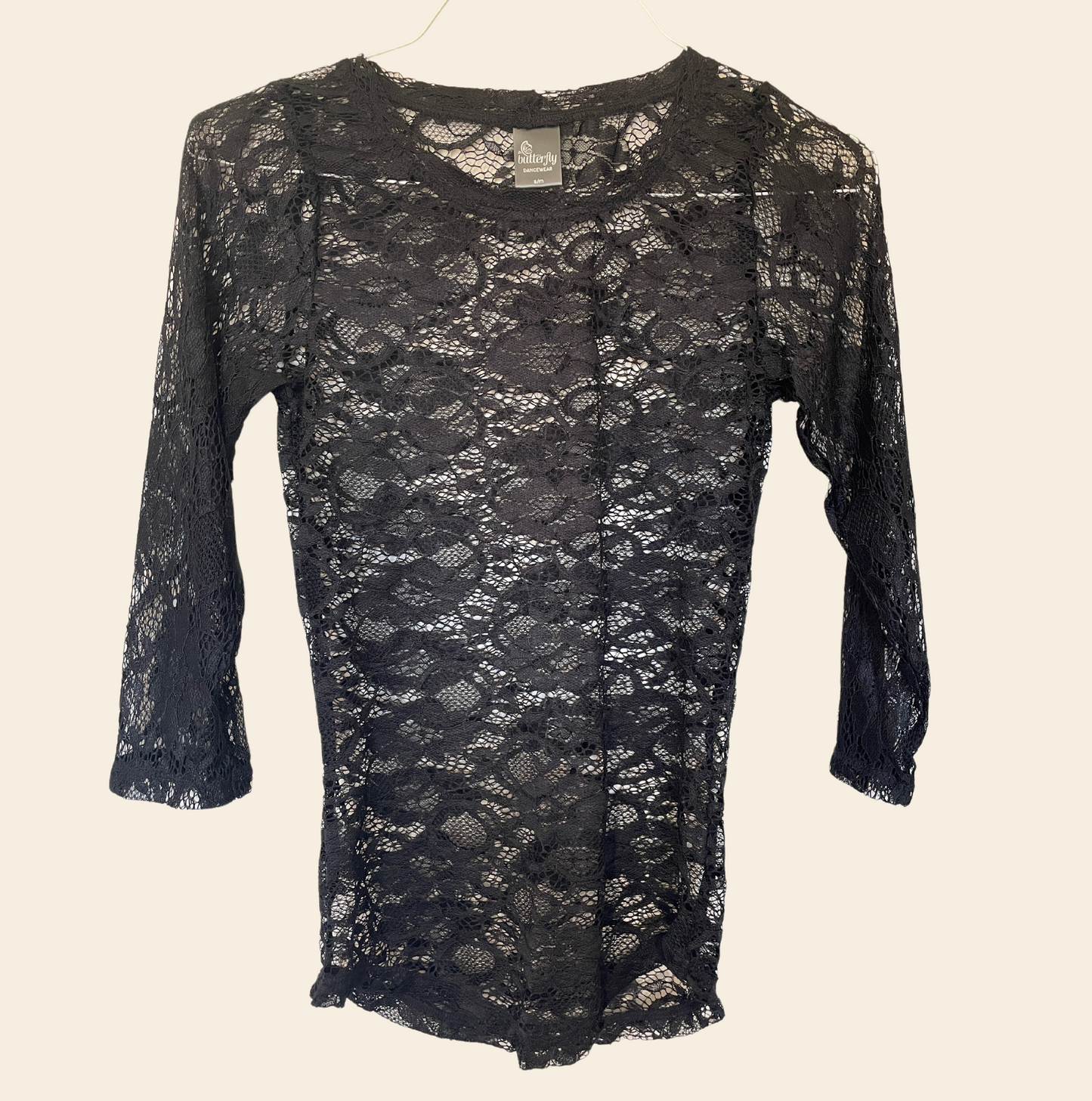 Black Lace Three Quarter Sleeve Tee