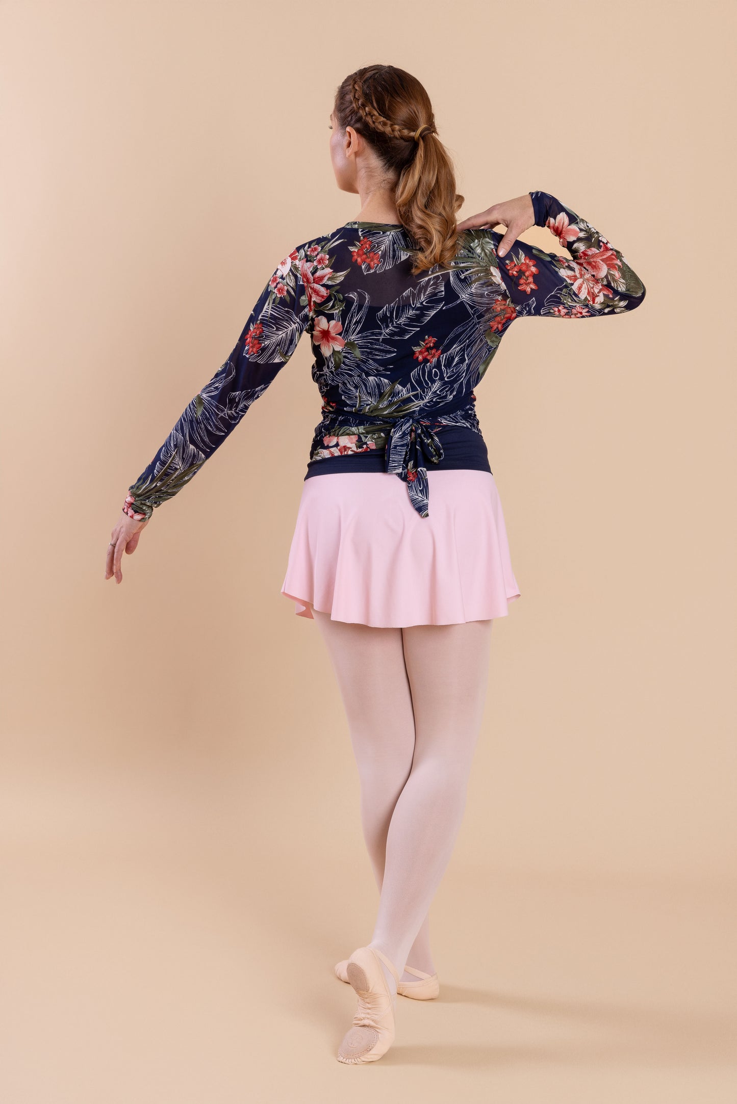 Mesh Stretch Ballerina Wrap Top Oasis Blooms