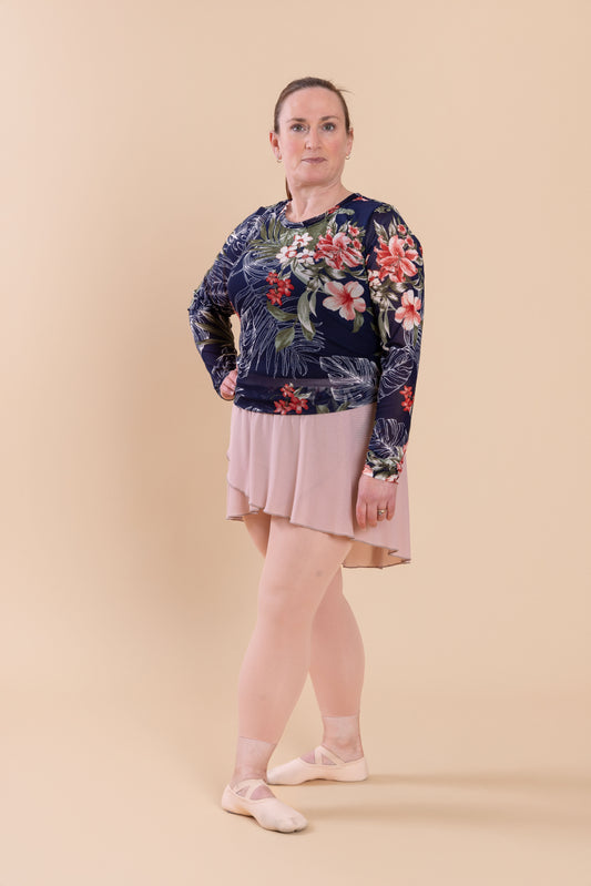 Mesh Stretch Long Sleeved Tee Oasis Blooms