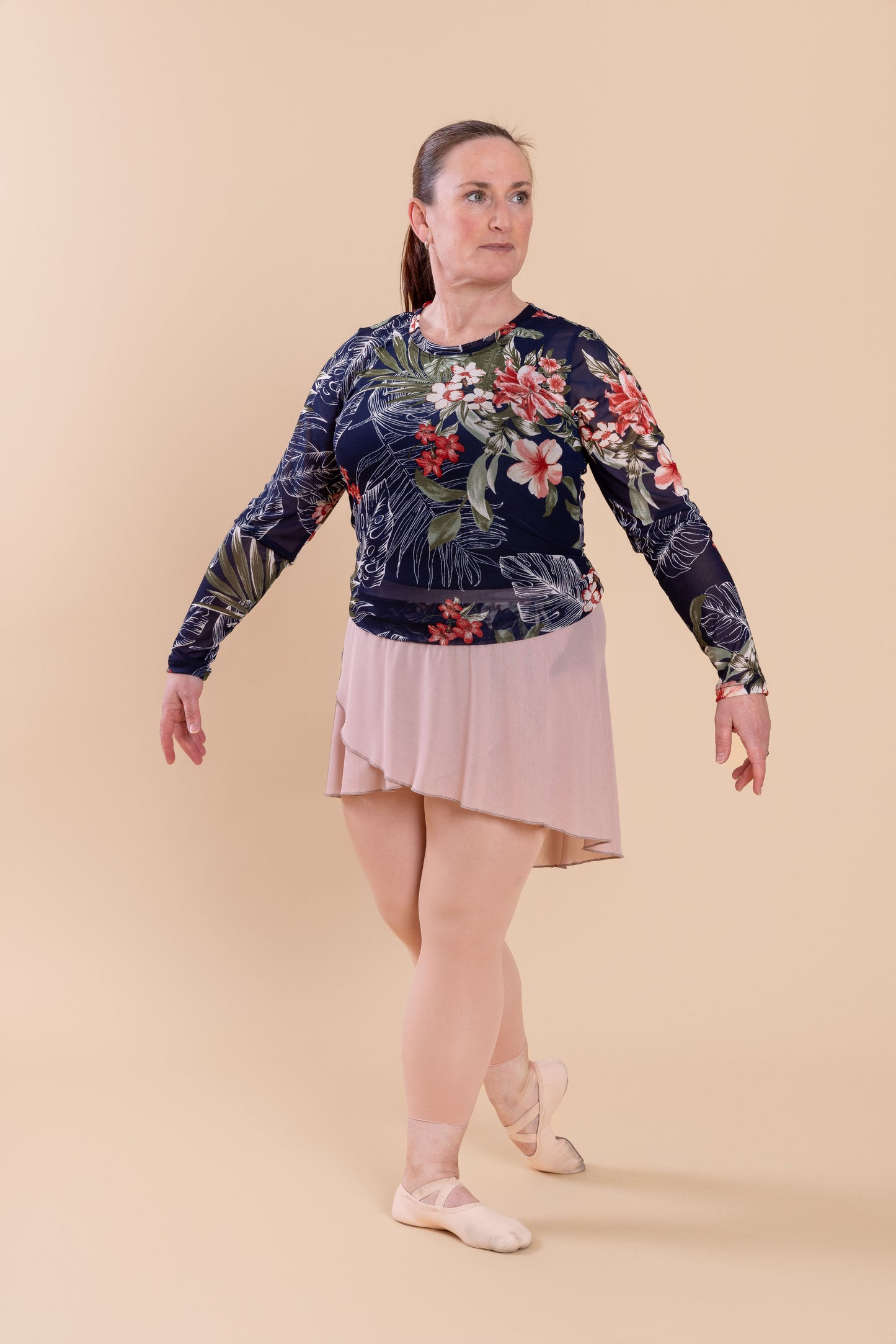 Mesh Stretch Long Sleeved Tee Oasis Blooms