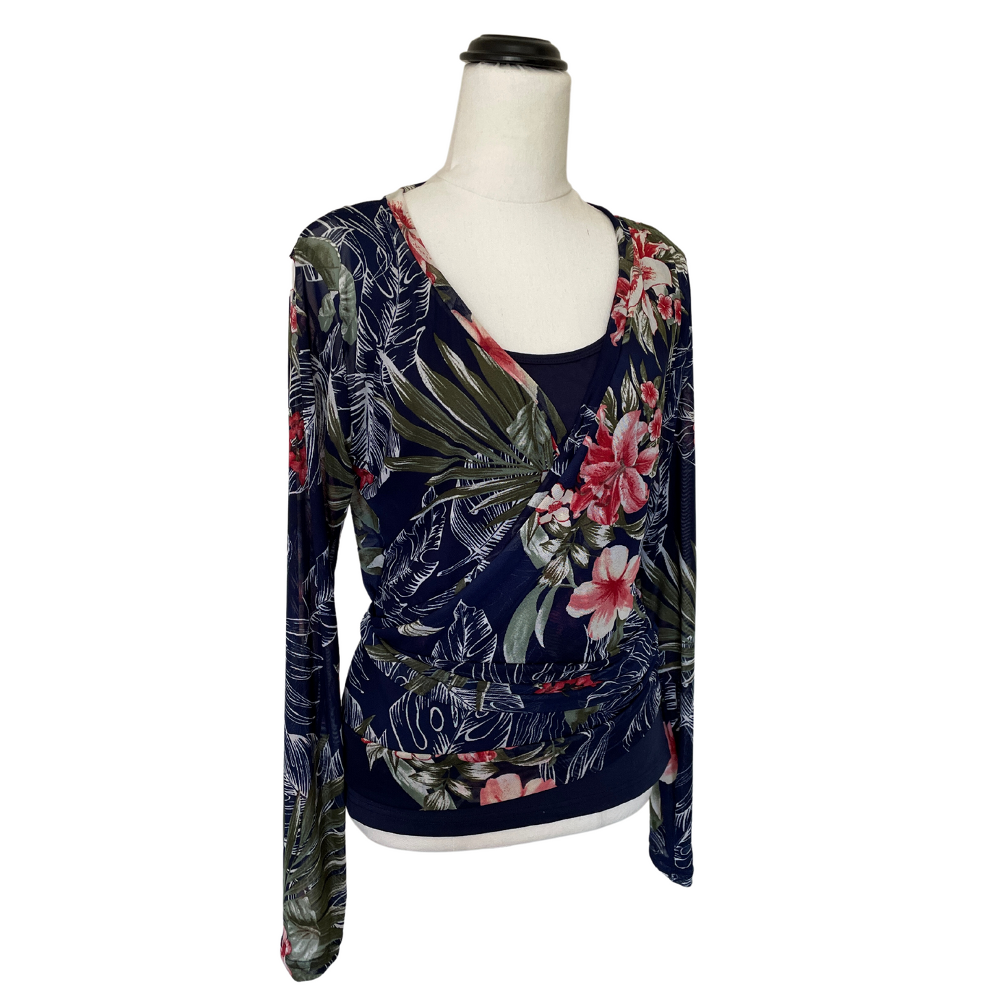 Mesh Stretch Ballerina Wrap Top Oasis Blooms
