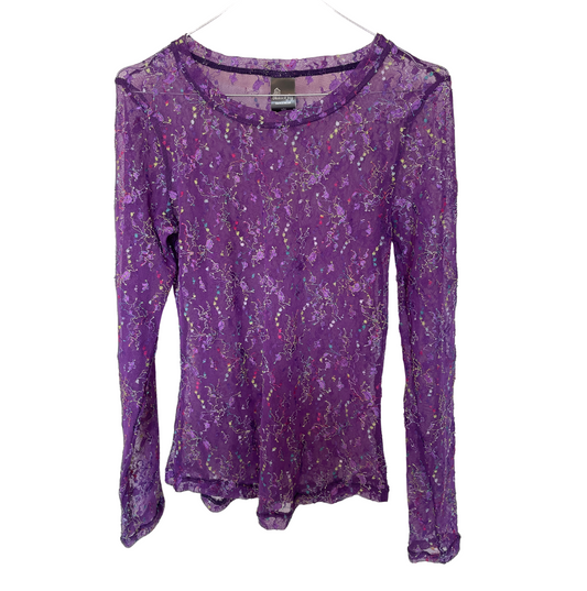 Mesh Stretch Long Sleeved Tee Embroidered Flowers